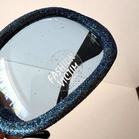 Vintage Bug Eye Huge Rave Sunglasses Blue Lens Glitter Oversized Wrap Goth - Picture 5 of 6